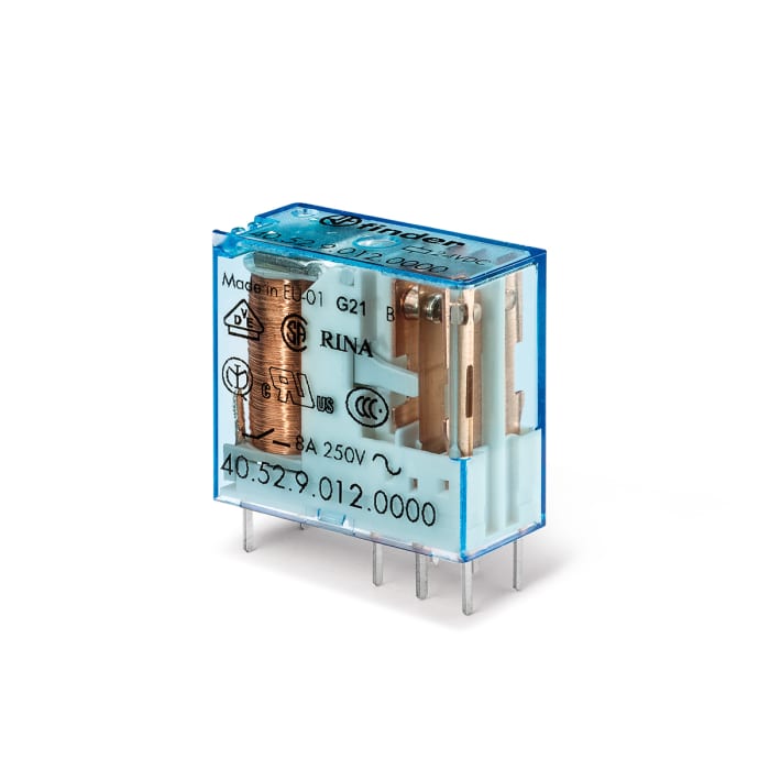 Finder PCB Mount Power Relay, 12V dc Coil, 8A Switching Current, DPDT