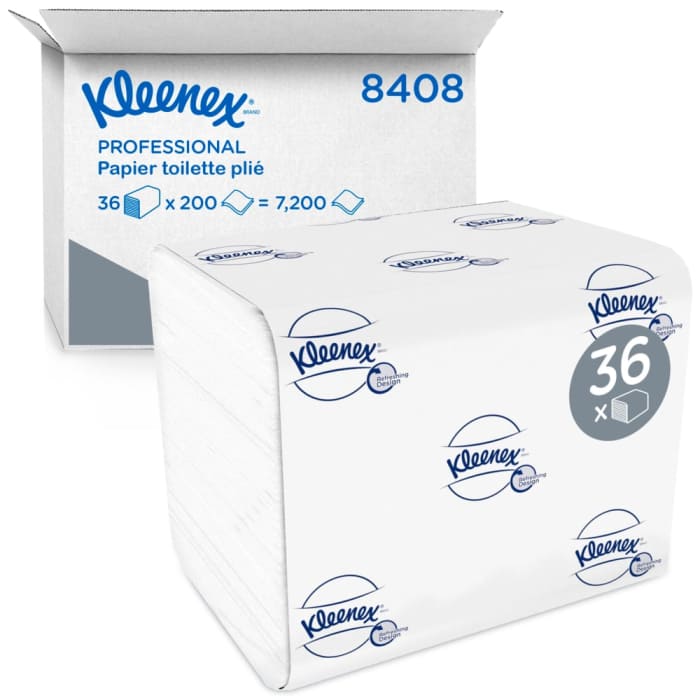 Rouleau de papier toilette Kimberly Clark KLEENEX 7200 feuilles, lot de 36, 2 plis