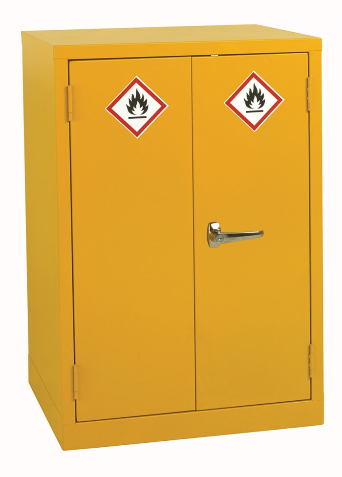 RS PRO Yellow Steel Lockable 2 Door Hazardous Substance Cabinet, 900mm x 600mm x 500mm