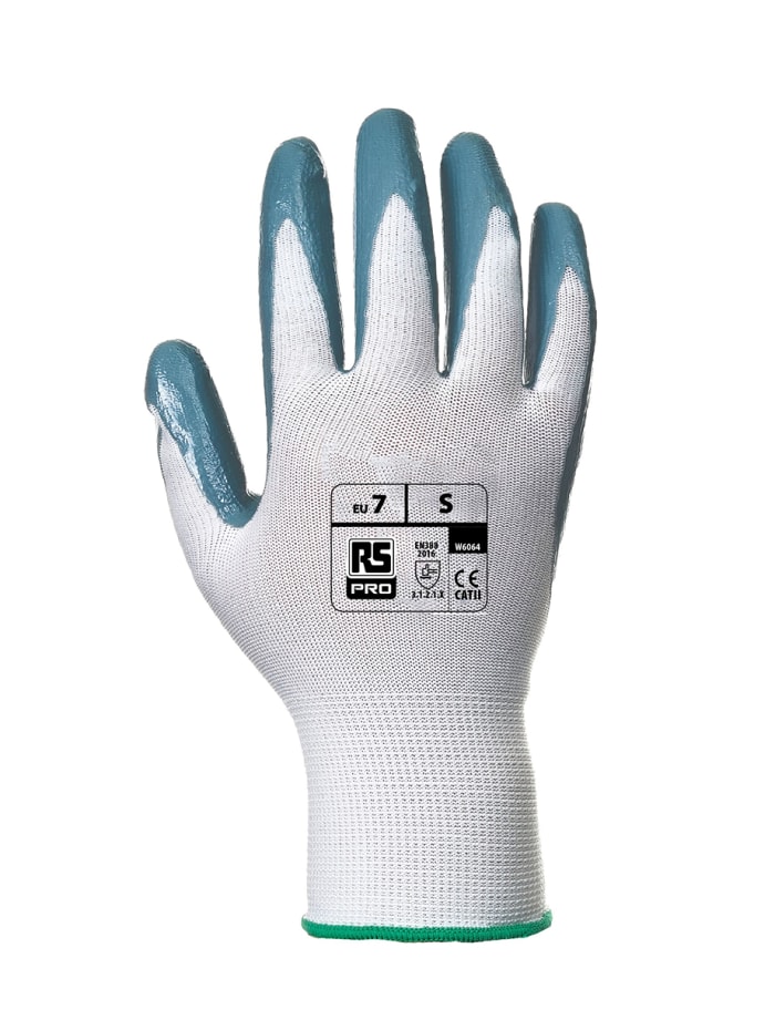 RS PRO White Abrasion Resistant, Tear Resistant Work Gloves, Size 11, Nitrile Coating
