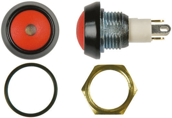 ITW Switches 59 Series Illuminated Miniature Push Button Switch, Momentary, Panel Mount, 13.65mm Cutout, SPST, Red LED,
