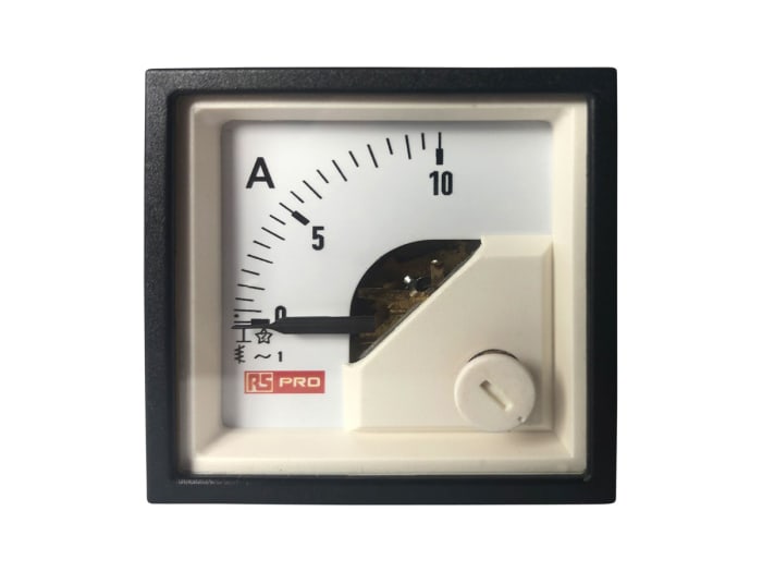 RS PRO Analogue Panel Ammeter 10 (Input, Scale)A AC, 45mm x 45mm, 1 % Moving Iron