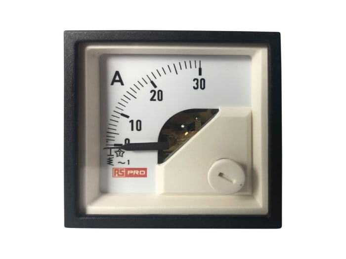 Ampèremètre analogique de panneau V c.a. RS PRO, Echelle 30 (Input, Scale)A, 45mm x 45mm