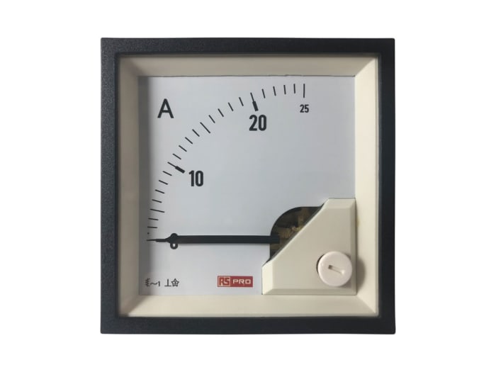 Ampèremètre analogique de panneau V c.a. RS PRO, Echelle 25 (Input)A, 68mm x 68mm