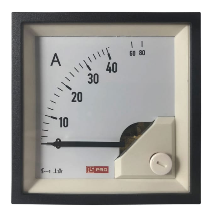RS PRO RS PRO Analogue Panel Ammeter 100 A AC, 68 mm x 68 mm, 1 % Moving Iron