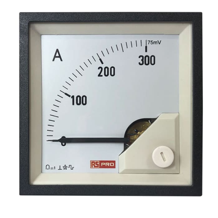 RS PRO Analogue Panel Ammeter 0/300A For Shunt 75mV DC, 68mm x 68mm, 1 % Moving Coil