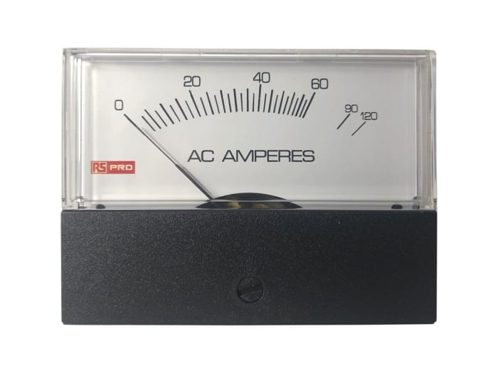 RS PRO Analogue Panel Ammeter 10 (Input) A, 120 (Scale) A AC, 76mm x 74mm, ±1.5 %