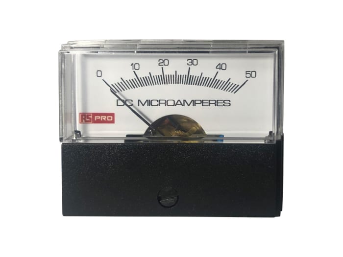 Ampèremètre analogique de panneau V c.c. RS PRO, Echelle 50 (Input)μA, 57mm x 44mm