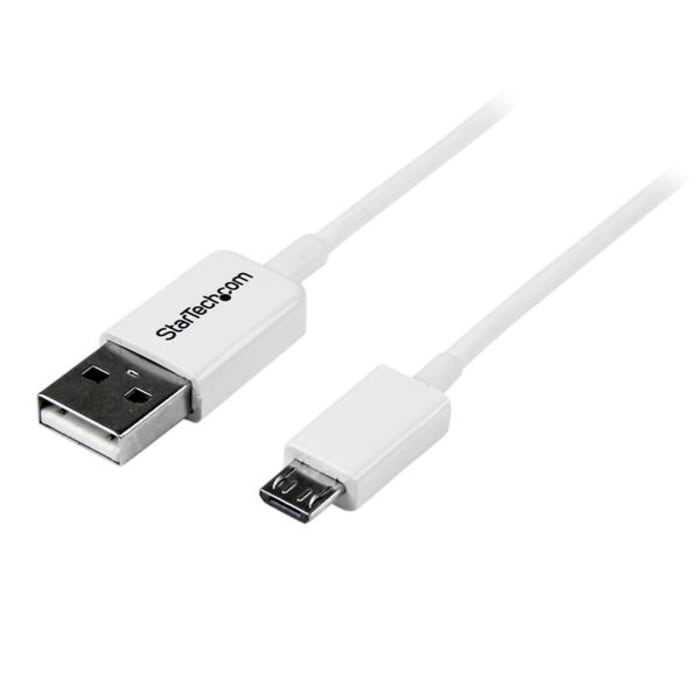 Cable USB 2.0 StarTech.com, con A. USB A Macho, con B. Micro USB B Macho, long. 2m, color Blanco