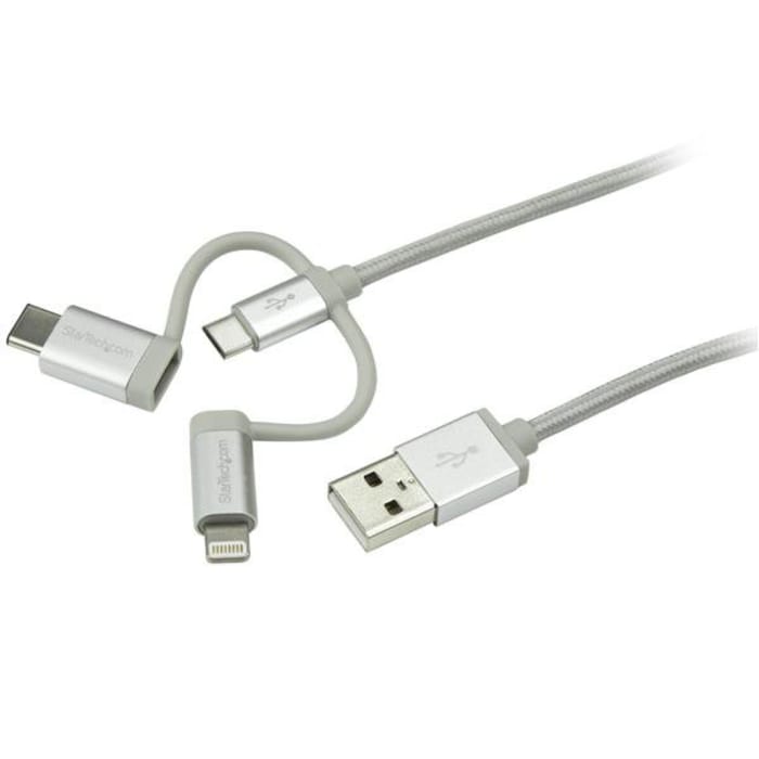 StarTech.com USB 2.0, Male USB A to Male Lightning, Micro USB B, USB C, 480Mbps, 1m