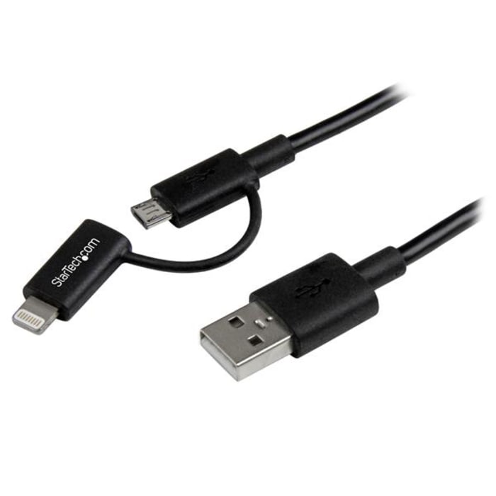 StarTech.com USB 2.0 Cable, Male Lightning, Micro USB B to Male USB A Cable, 1m