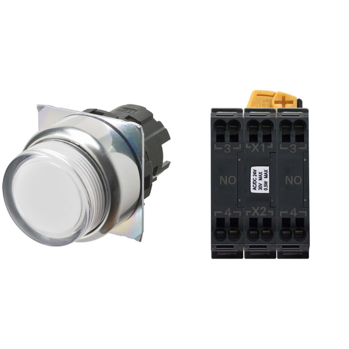 Unidad completa de botón pulsador Omron A22N, color de botón Blanco, DPDT, Montaje en Panel, IP66