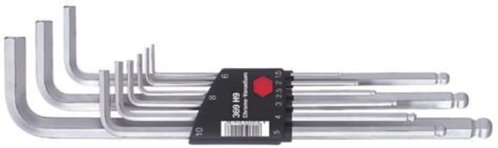 Wiha 9 piece L Shape Metric Hex Key Set, 1.5 → 10mm