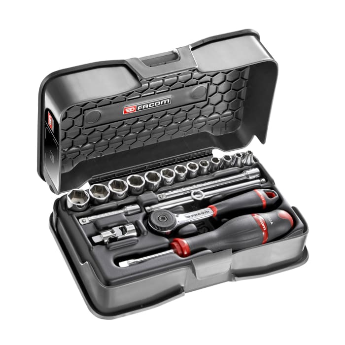Facom 19-Piece Metric 1/4 in Standard Socket Set with Ratchet, 6 point