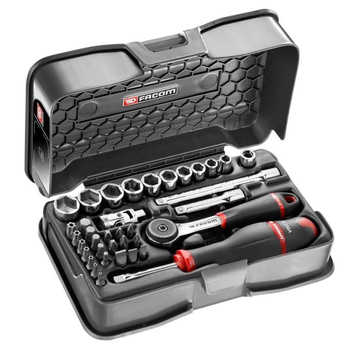 Facom 37-Piece Metric 1/4 in Standard Socket/Bit Set with Ratchet, 6 point