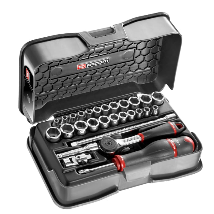 Facom 28-Piece Imperial, Metric 1/4 in Standard Socket Set with Ratchet, 6 point