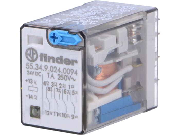 Finder Plug In Non-Latching Relay, 24V dc Coil, 7A Switching Current, 4PDT