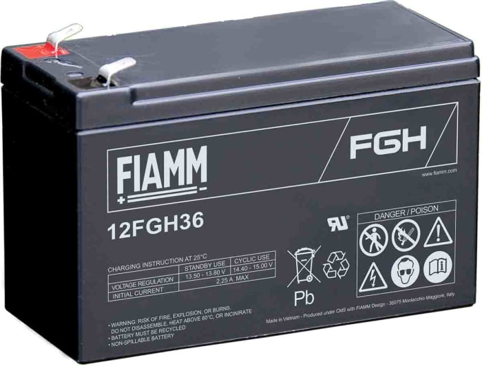 Fiamm 12V Faston F2 Sealed Lead Acid Battery, 9Ah