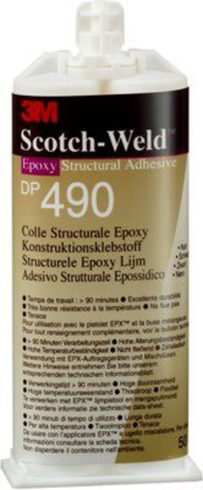 Adhesivo epoxi 3M Scotch-Weld DP490 de color Negro, Cartucho doble de 50 ml, curado en 24 h