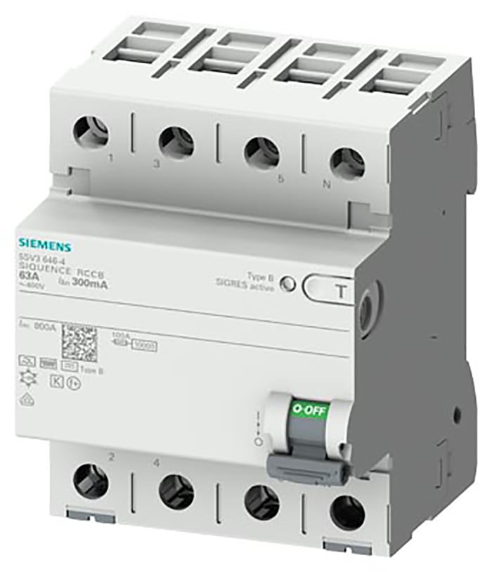 rociar Atlético Gracioso 5SV3346-4 Siemens | RCCB 4-pole Type B 63 A 30 mA Un AC 400V | 189-3189 |  RS Components