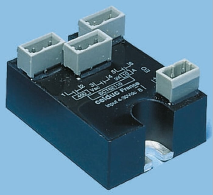 Relé de estado sólido Celduc SCT SCT de 3 polos, control 4 → 90 V dc, carga 12 → 440V ac, 12 A máx.,