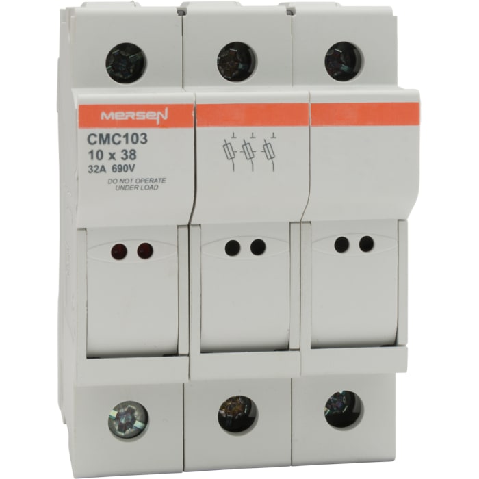 Mersen 32A Fuse Holder No for 10.3 x 38.1mm Fuse, 3P, 690 V ac → 1kV ac/dc