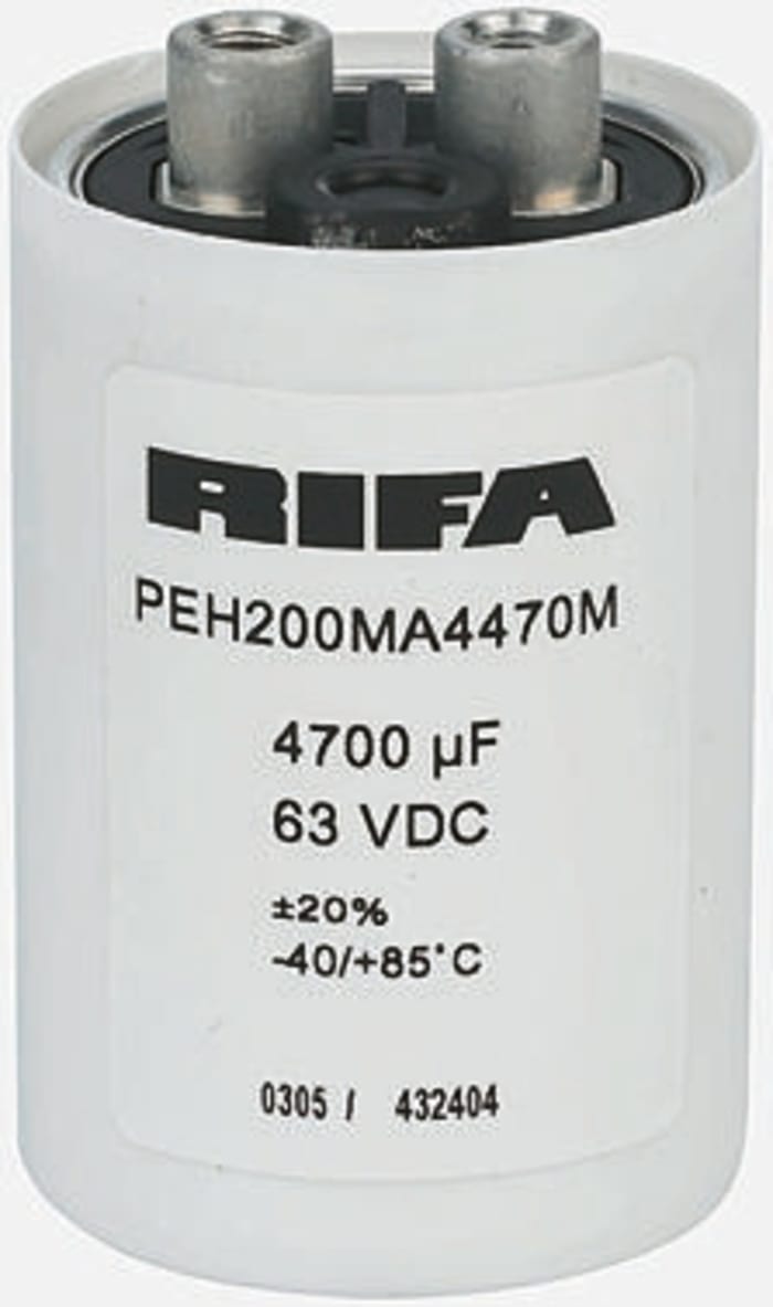 Condensador electrolítico KEMET serie PEH200, 470μF, ±20%, 385V dc, mont. roscado, 36.6 x 97.5mm
