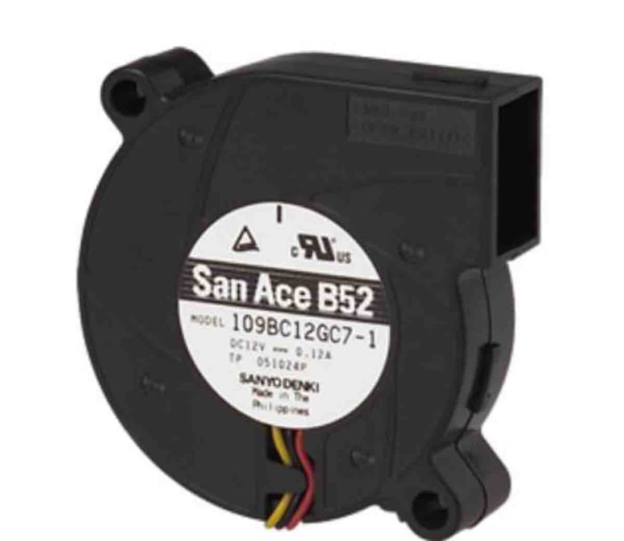 Sanyo Denki San Ace B52 9BC Series Blower, 12 V dc, 4.4cfm, DC Operation, 52x15mm