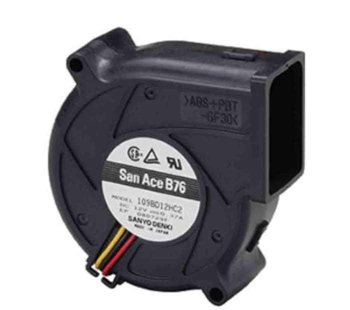 Sanyo Denki San Ace B76 9BD Series Blower, 12 V dc, 12.7cfm, DC Operation, 76 x 30mm