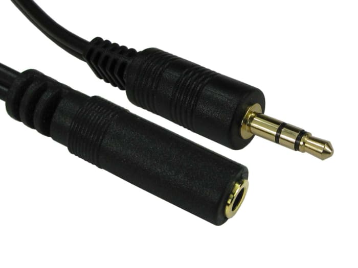 RS PRO Male 3.5mm Stereo Jack to Female 3.5mm Stereo Jack Aux Cable, Black, 2m