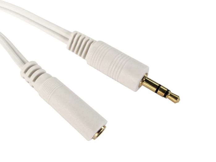 RS PRO Male 3.5mm Stereo Jack to Female 3.5mm Stereo Jack Aux Cable, White, 2m