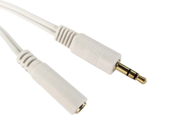 Cable auxiliar RS PRO RS PRO Conector jack estéreo de 3,5 mm a Conector jack estéreo de 3,5 mm Macho, 15 m Hembra Blanco