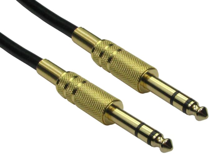 RS PRO Male 6.35mm Stereo Jack to Male 6.35mm Stereo Jack Aux Cable, Black, 6m