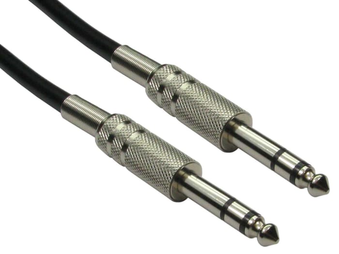 Cable auxiliar RS PRO RS PRO Conector jack estéreo de 6,35 mm a Conector jack estéreo de 6,35 mm Macho, 1 m Macho Negro