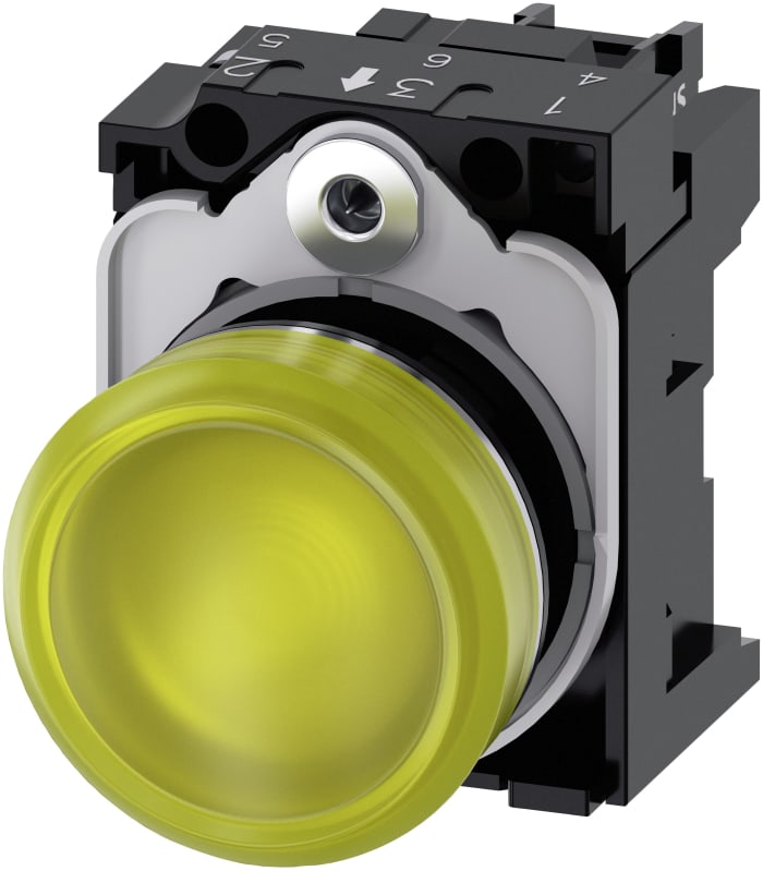 Siemens, SIRIUS ACT 3SU11, Panel Mount Yellow LED Indicator, 22mm Cutout, Round, 110V ac