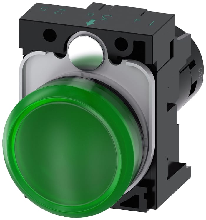 Siemens, SIRIUS ACT, Panel Mount Green LED Indicator, 22mm Cutout, Round, 24V ac/dc