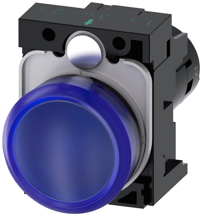 Siemens, SIRIUS ACT, Panel Mount Blue LED Indicator, 22mm Cutout, Round, 110V ac