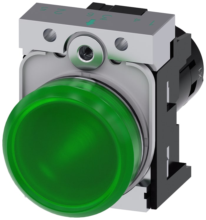 Siemens, SIRIUS ACT Green LED Indicator, 22mm Cutout, Round, 230V ac
