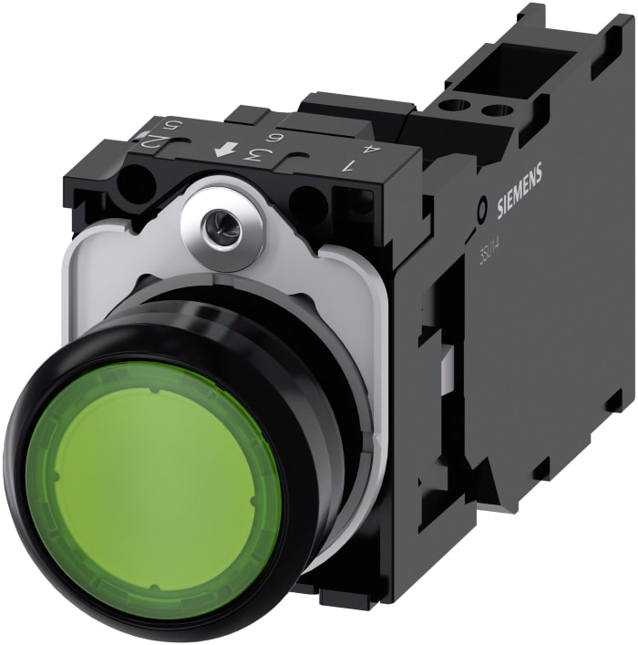 Unidad completa de botón pulsador Siemens SIRIUS ACT 3SU11, color de botón Verde, SPST, IP66, IP67, IP69(IP69K),