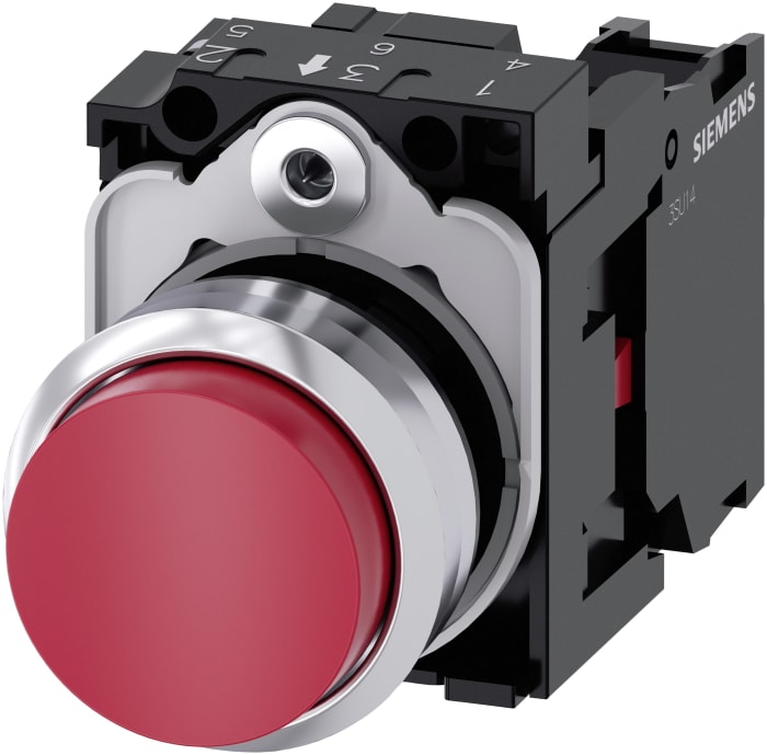 Siemens SIRIUS ACT 3SU11 Series Push Button Complete Unit, Plate, 22.3 mm Cutout Red, SPST, IP69K, IP66, IP67