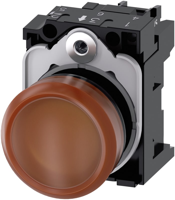 Siemens, SIRIUS ACT 3SU11, Panel Mount Orange LED Indicator, 22mm Cutout, Round, 110V ac