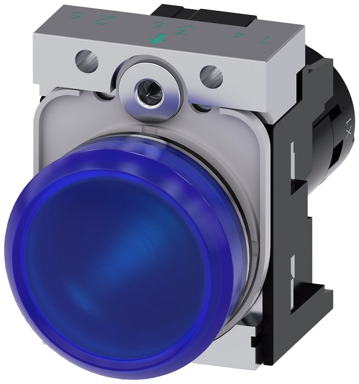 Siemens, SIRIUS ACT, Panel Mount Blue LED Indicator, 22mm Cutout, Round, 110V ac