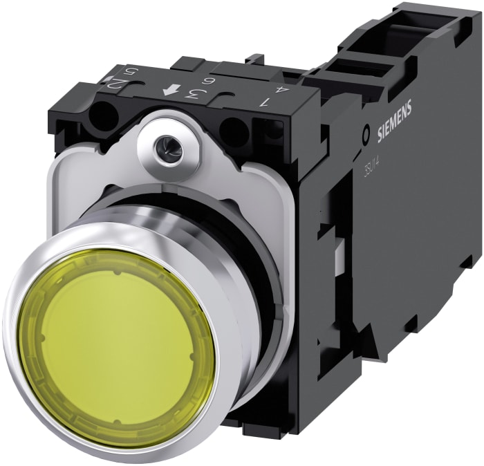 Siemens SIRIUS ACT 3SU11 Series Illuminated Push Button Complete Unit, Plate, 22.3 mm Cutout Yellow, SPST, IP67, IP69K,