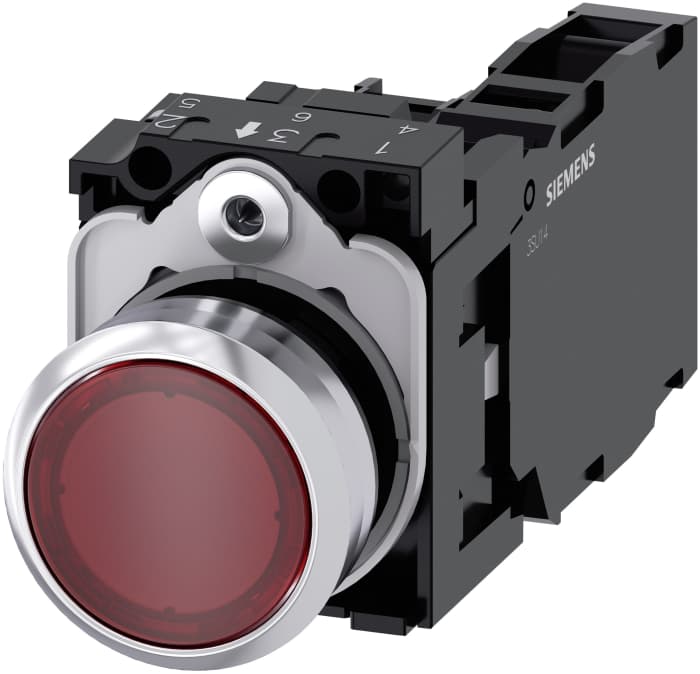 Siemens SIRIUS ACT 3SU11 Series Illuminated Push Button Complete Unit, Plate, 22.3 mm Cutout Red, SPST, IP69K, IP67,