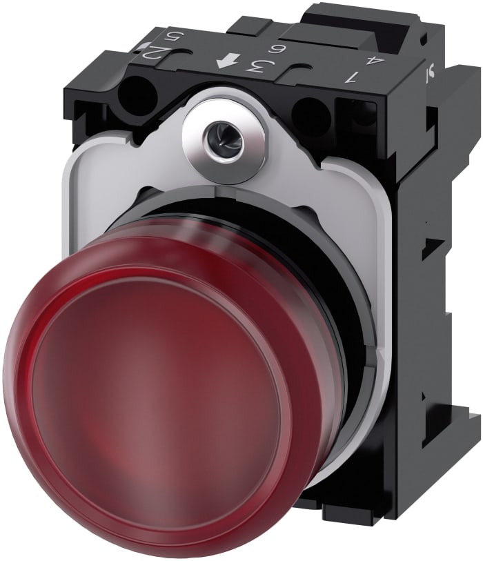 Siemens, SIRIUS ACT 3SU11, Panel Mount Red LED Indicator, 22mm Cutout, Round, 110V ac