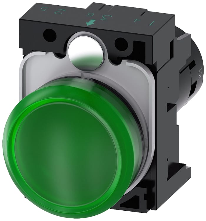 Siemens, SIRIUS ACT, Panel Mount Green LED Indicator, 22mm Cutout, Round, 230V ac