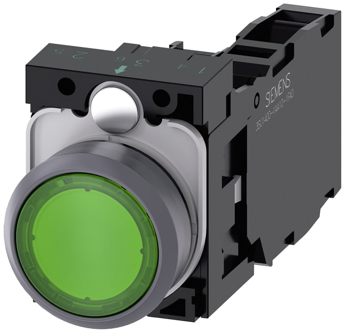 Unidad completa de botón pulsador Siemens SIRIUS ACT, color de botón Verde, SPST, SPST, IP66, IP67, IP69(IP69K),