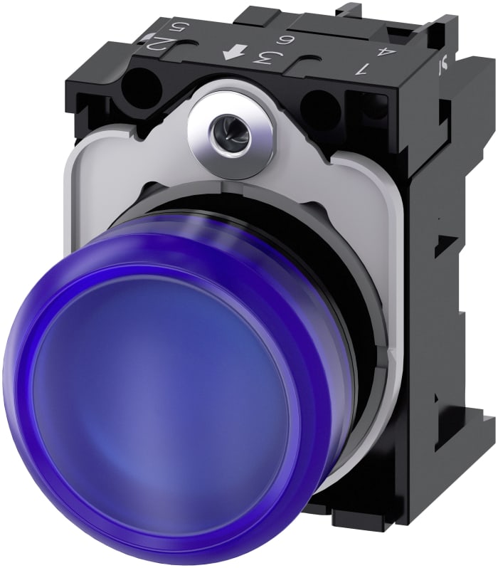Siemens, SIRIUS ACT 3SU11, Panel Mount Blue LED Indicator, 22mm Cutout, Round, 110V ac
