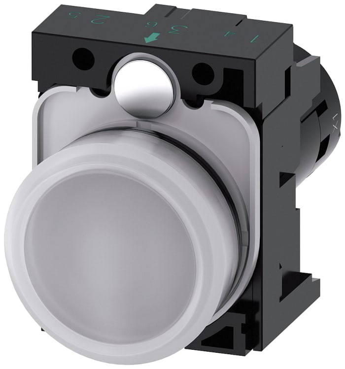 Siemens, SIRIUS ACT, Panel Mount White LED Indicator, 22mm Cutout, Round, 110V ac