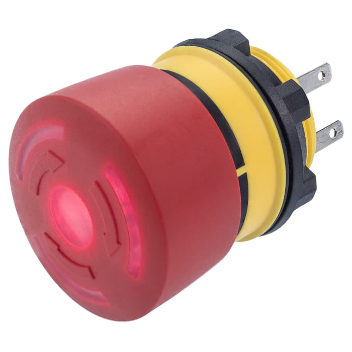 EAO 84 Series Twist Release Illuminated Emergency Stop Push Button, Panel Mount, 22mm Cutout, 2NC, IP65, IP67